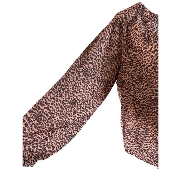 Kachel X Anthropologie Blouse Size 8 Animal Print Keyhole Tassel Smocked Long Sl - Picture 4 of 11